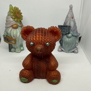 Unique Resin Brown Red ”knitted “Teddy Bear Figurine